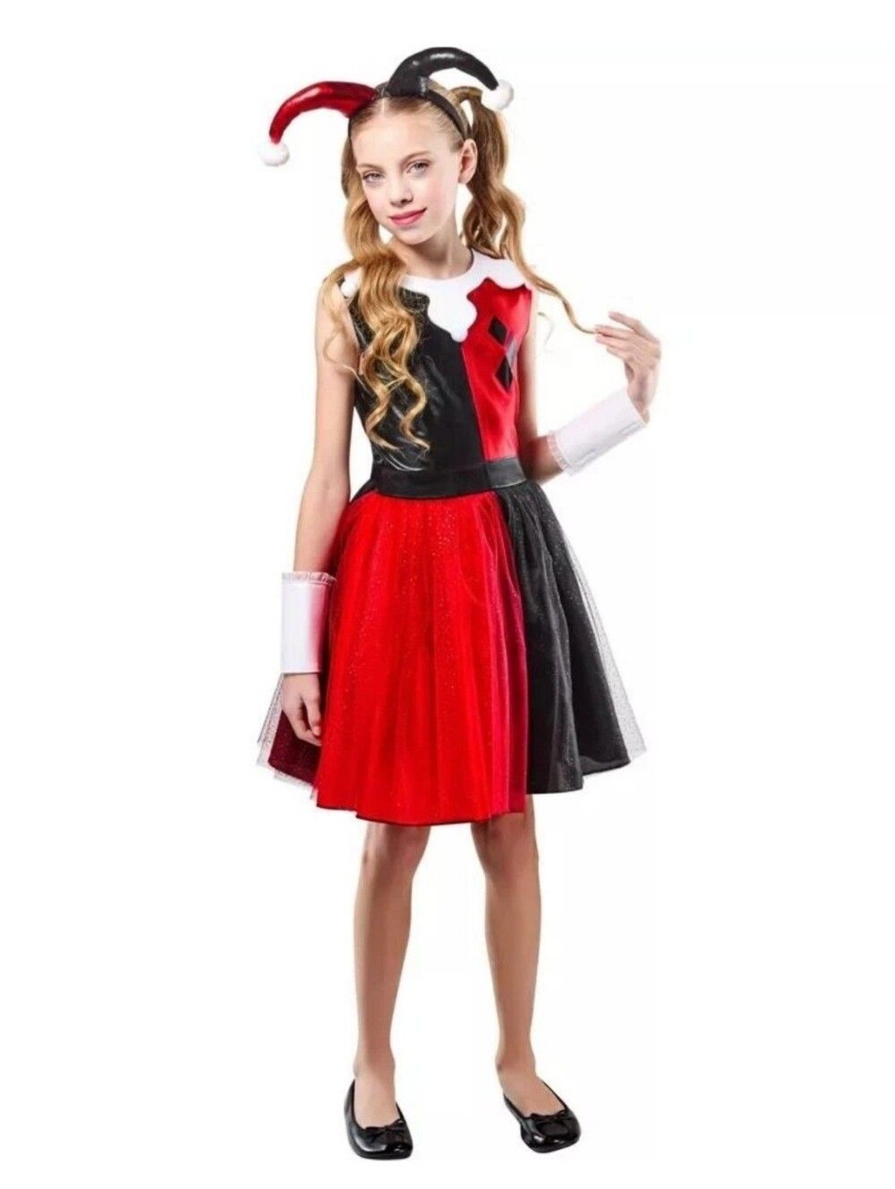 NEW DC Comics Harley Quinn Girls Costume Red Black Dress Size 7-8 Medium Rubies